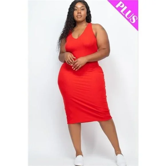 Royal Red Rib Tank V Neck Maxi Dress - Picture 1 of 9